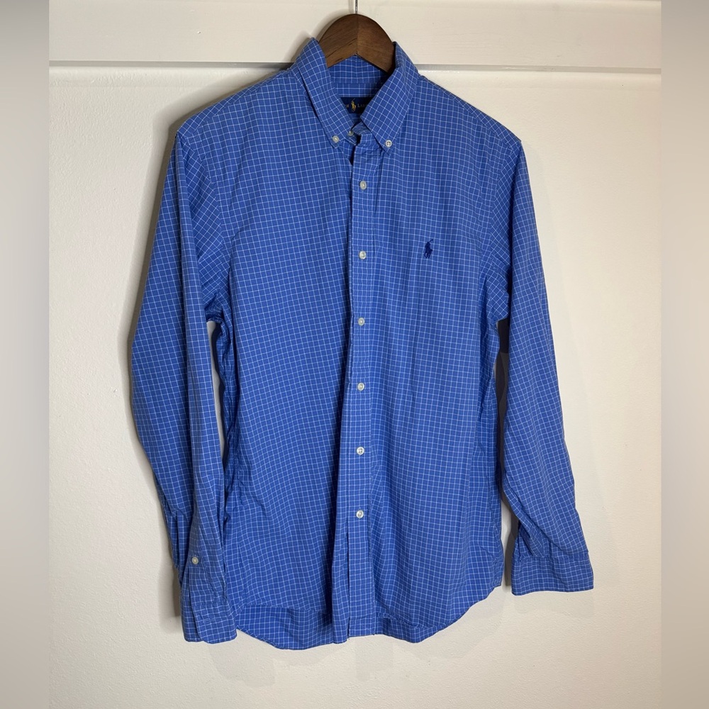 Ralph Lauren Men’s Button-Down Shirt Blue Check Size M - Picture 2 of 9